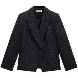 Mint Velvet Black Boucle Double Breasted Blazer